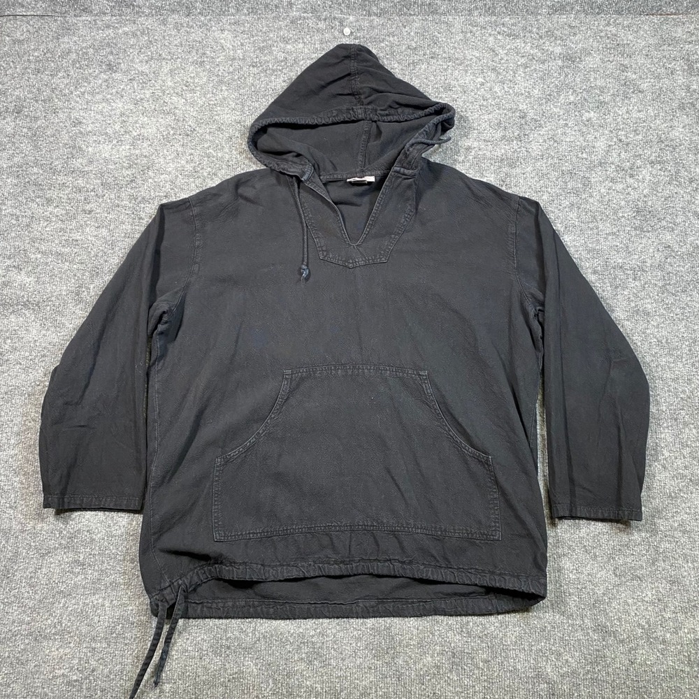 Soft Surroundings‎ Black Cotton Linen Pullover Hoodie Kangaroo Pocket Womens M